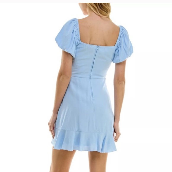 Trixxi Women’s Juniors Fit & Flare Mini Light Blue Dress Short Sleeve Ruffle - Picture 4 of 17